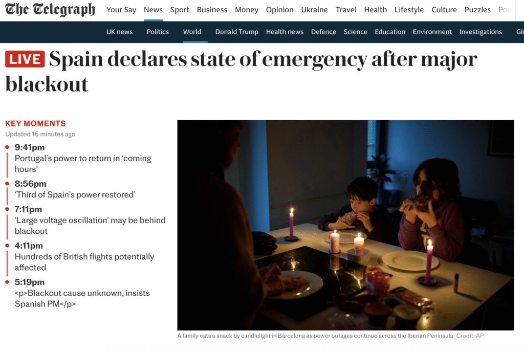 The April 2025 Spain / Portugal blackout.
