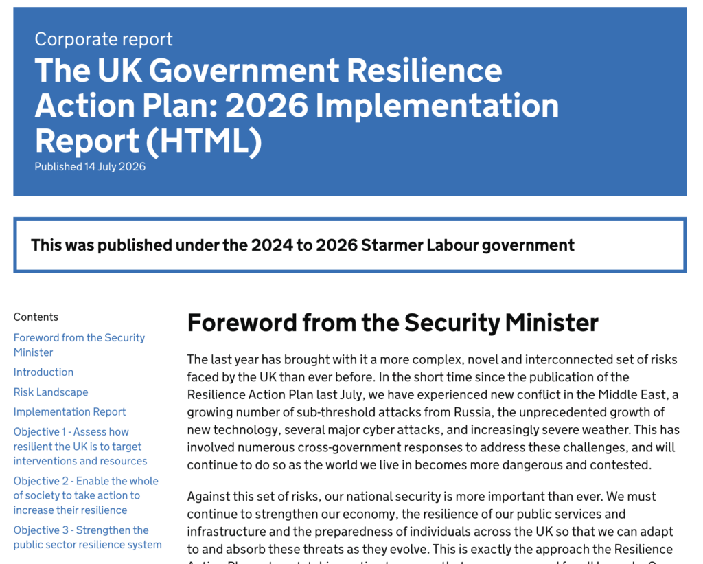 UK Government Resilience Action Plan 2026