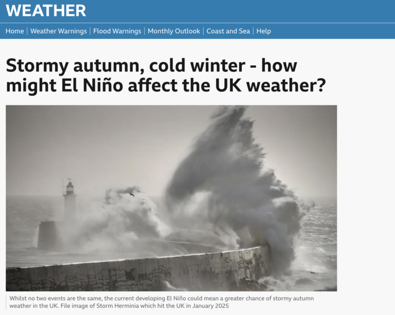 screenshot of bbc weather page about El Nino 2026